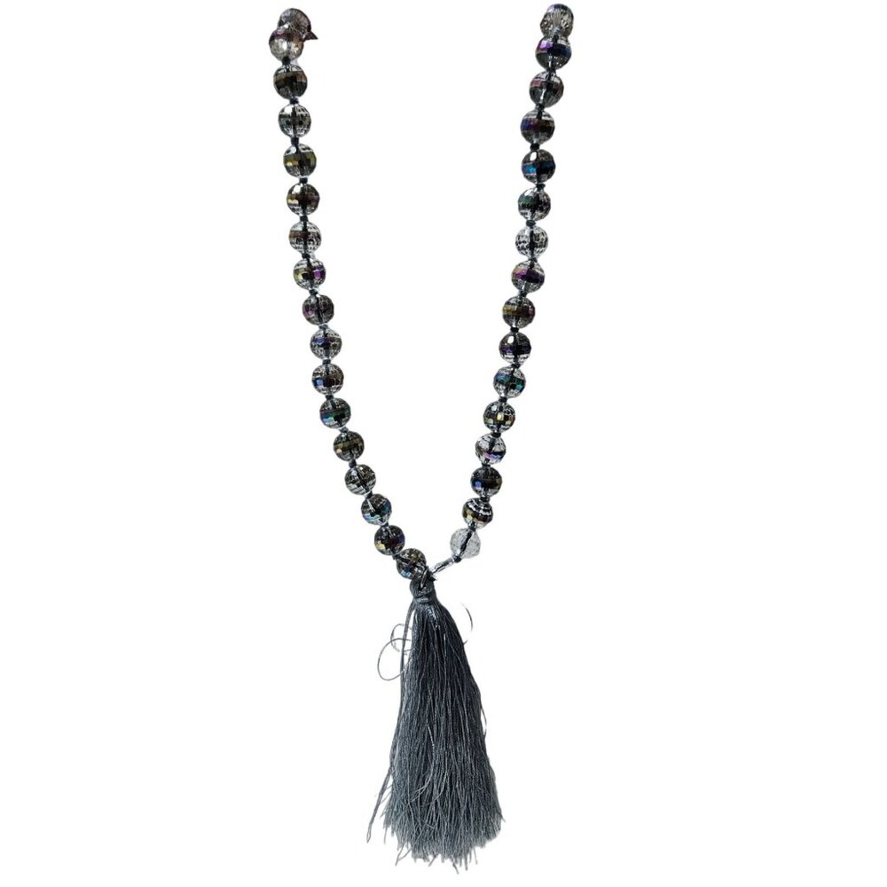 Elegant Boho Faceted Glass Beaded Grey Tassel Necklace Fashion Jewelry Women
